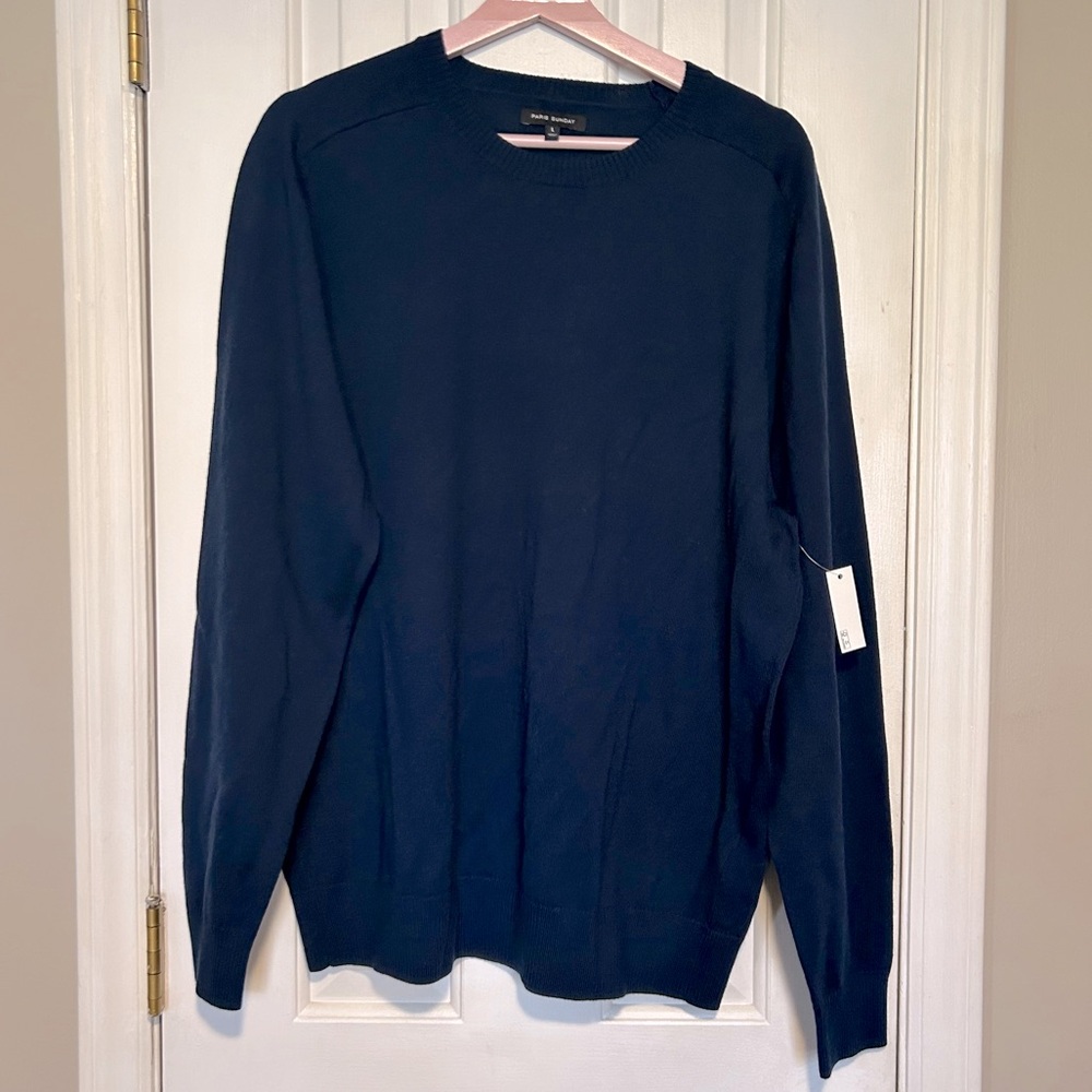 Paris Sunday Men’s Navy Crewneck Wool Sweater | Size Large | New with Tags